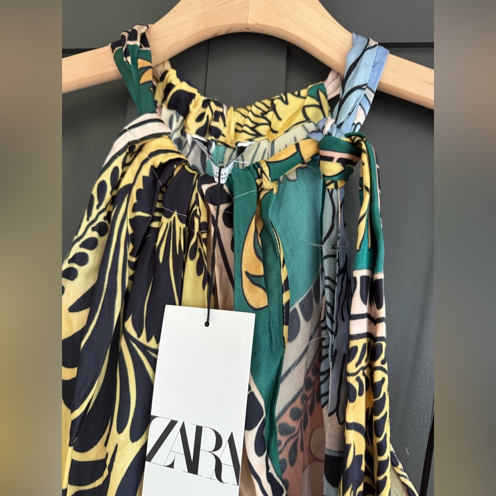 ZARA NWT Multicolor Halter Maxi Dress • L - Picture 3 of 11